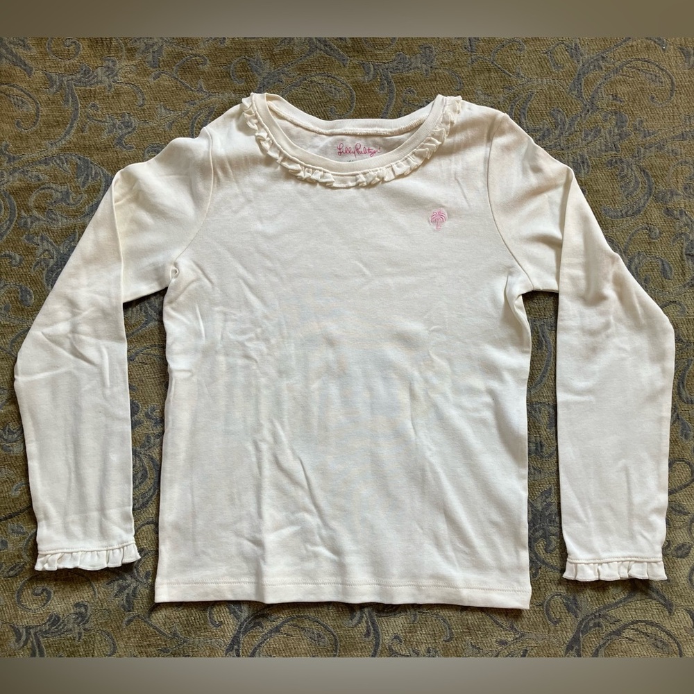 Lilly Pulitzer Girls Ivory Knit Top with Ruffled Collar and Cuffs Size L